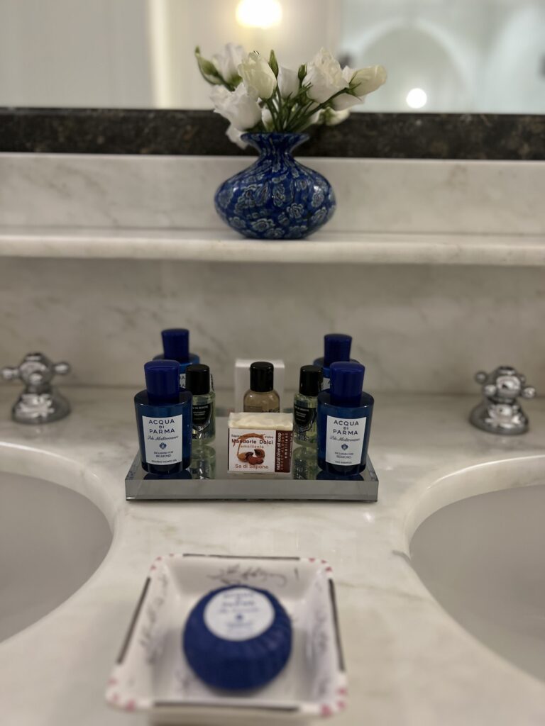 The fabulous bath products in each room at Grand Hotel Timeo 